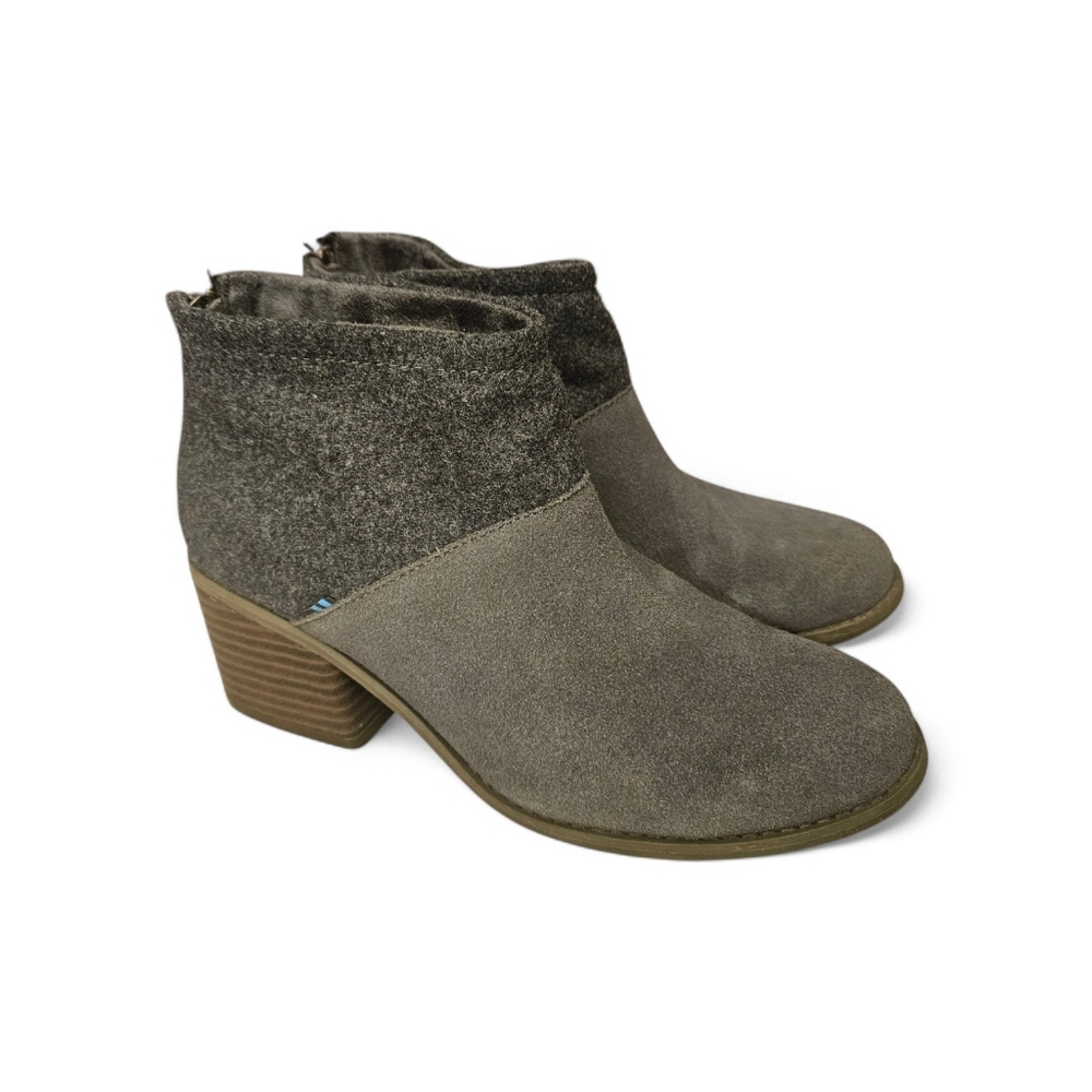 ​TOMS Lacy Gray Suede & Wool Mixed Media Ankle Booties - Size 7